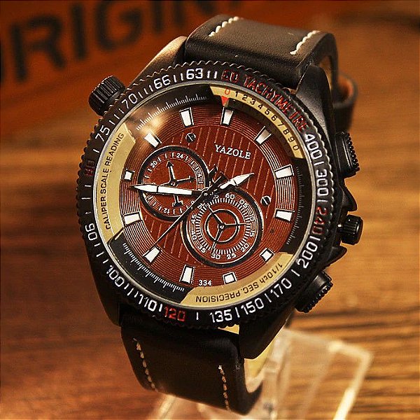 Relógio Masculino Yazole 334 Pulseira Couro Preta