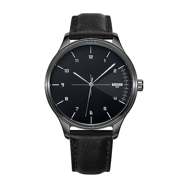 Relógio Masculino Yazole 502 Preto Pulseira de Couro Quartzo