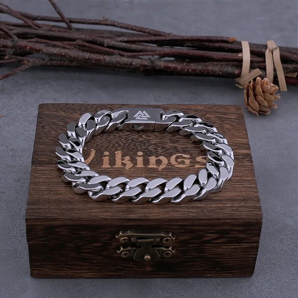 Pulseira Masculina 14MM Aço Cirúrgico Viking + Estojo