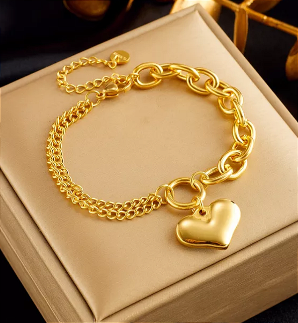 Pulseira Feminina com Pingente de Coração