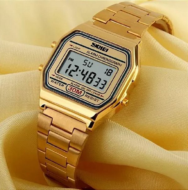 Relógio Feminino Dourado Digital Skmei