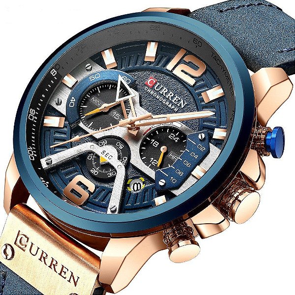 Relógio Curren Masculino Cronógrafo Quartzo Pulseira Em Couro