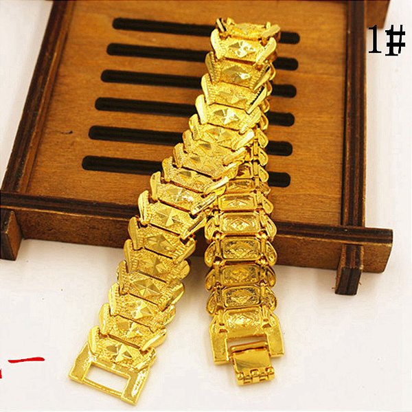 Pulseira de Aço Masculina Dourada Bracelete Grossa Banhado a Ouro 18K Frete Grátis