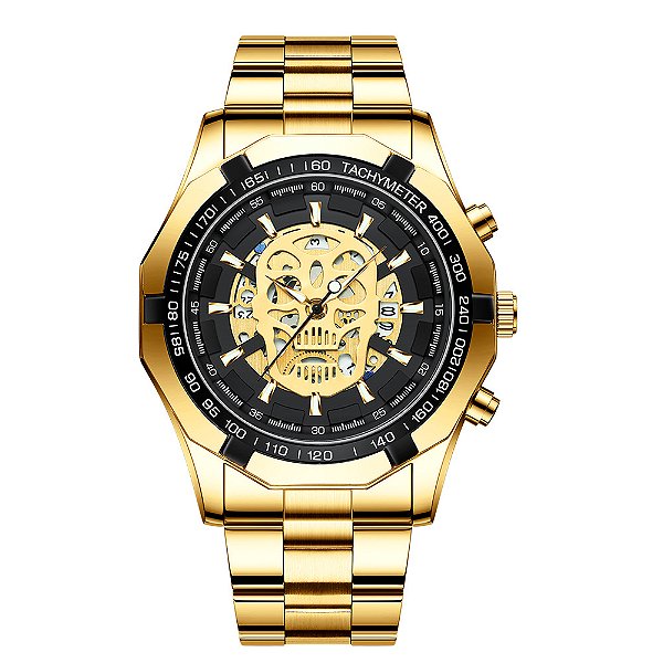 Relógio Masculino Dourado Skeleton