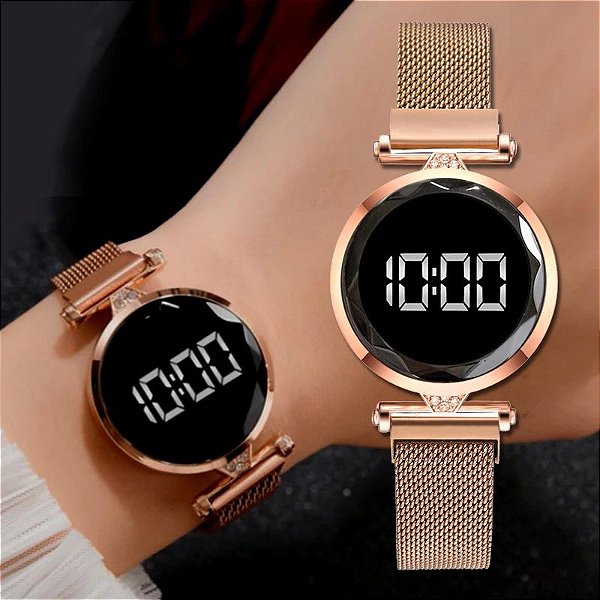 Relógio Feminino Digital Led Pulseira Magnética