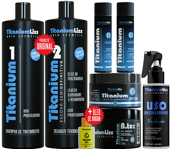 Kit Liso Premium Titanium Liss Definitiva + Pós Progressiva + Liso Necessário + Argan