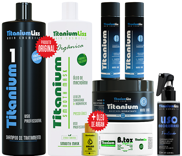 Kit Liso Orgânico Titanium Liss Definitiva + Pós Progressiva + Liso Necessário + Argan