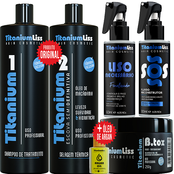 Kit Definitiva Titanium Liss + Botox + Liso Necessário + Sos + Argan + Frete Grátis + Brinde