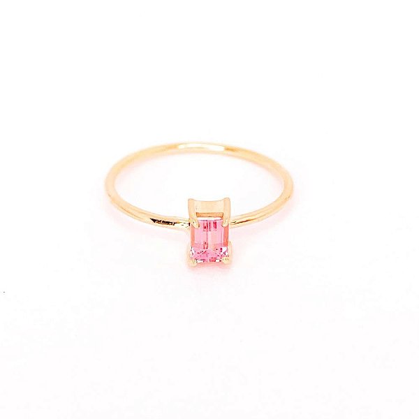 Aliança Mini Gema Carre Turmalina Rosa