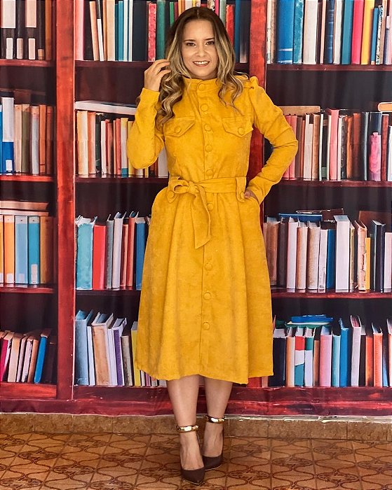 Vestido sobretudo Valquiria mostarda