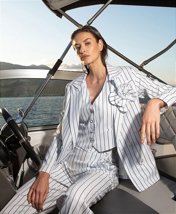CONJUNTO BLAZER CALÇA E COLETE LISTRADO G