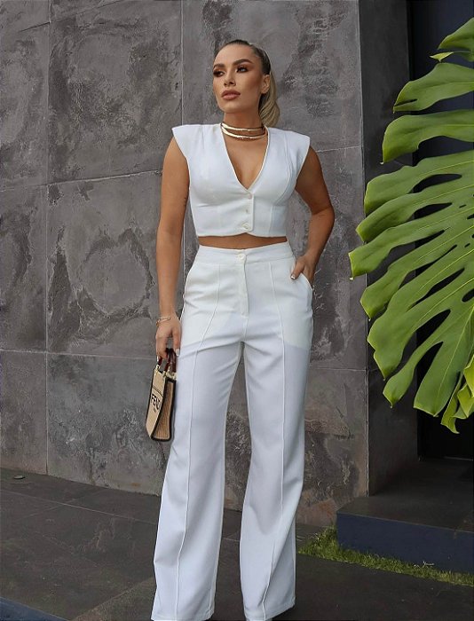CONJUNTO CROPPED FORRADO OFF WHITE M