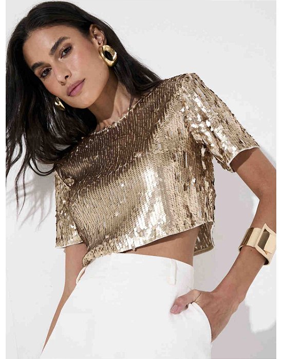 CAMISETA PAETE BEGE SUGAR CARAMEL