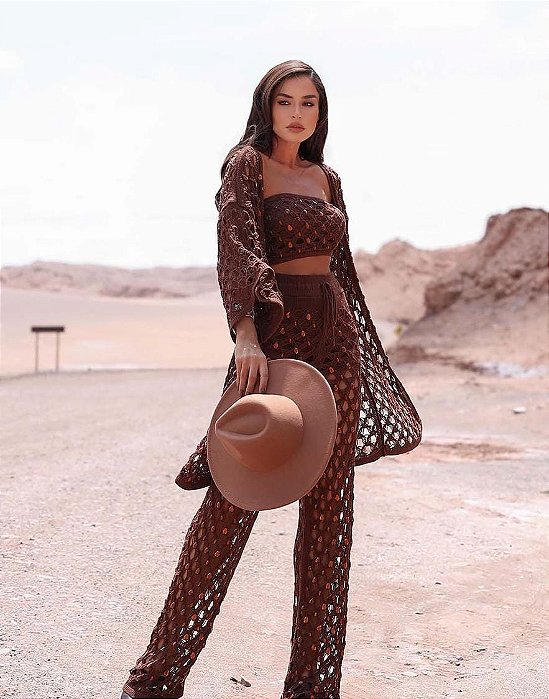CONJUNTO CROPPED + CALCA E KIMONO