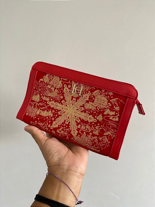 NECESSAIRE CAROLINA HERRERA VERMELHA COM DOURADO ORIGINAL