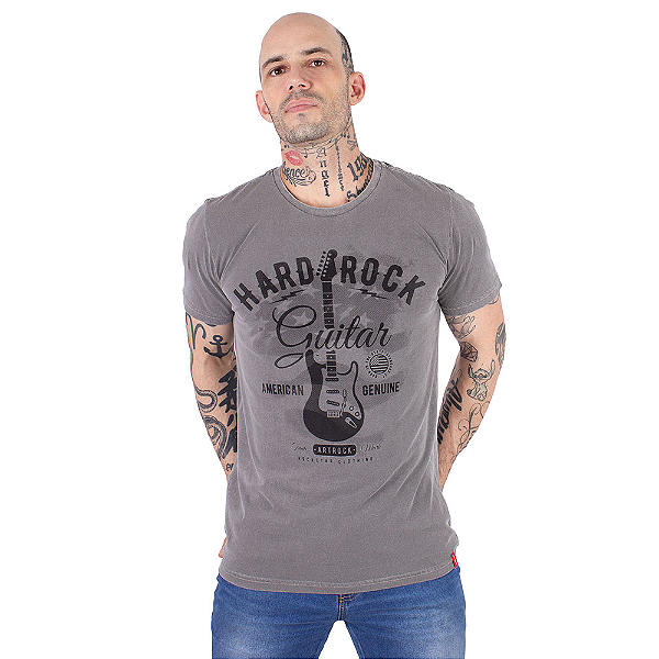 Camiseta Estonada Hard Guitar Cinza.