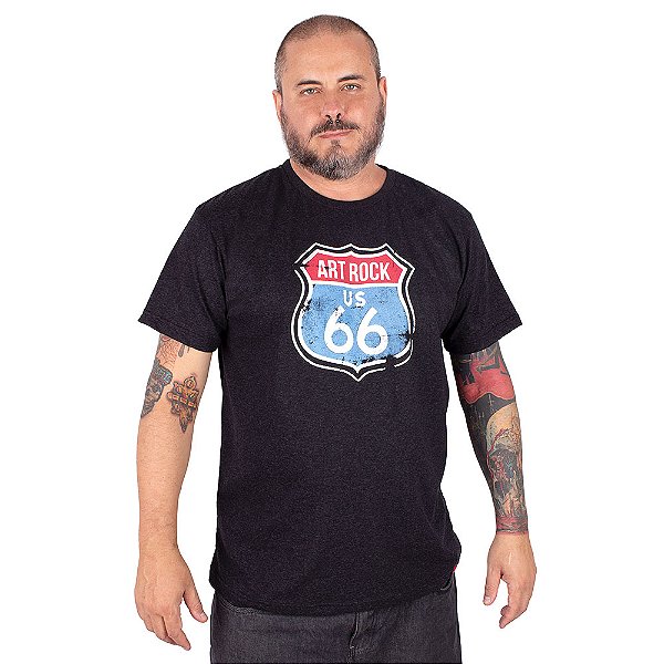 Camiseta Plus Size Art Rock Route 66 Preta Jaguar.