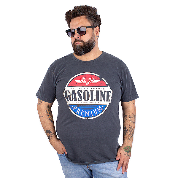 Camiseta Plus Size Estonada Gasoline Azul.