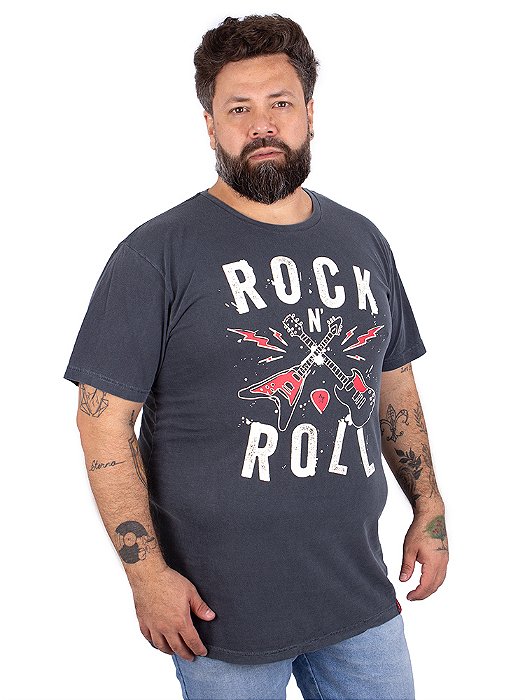 Camiseta Plus Size Estonada Guitarra Power Azul.