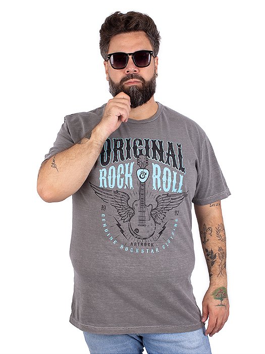 Camiseta Plus Size Estonada Genuine Rock Cinza.