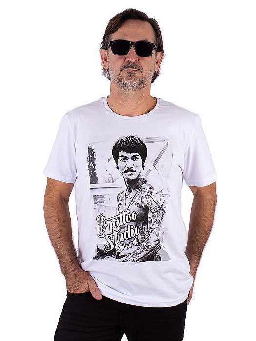 Camiseta Bruce Lee Tattoo Branca.