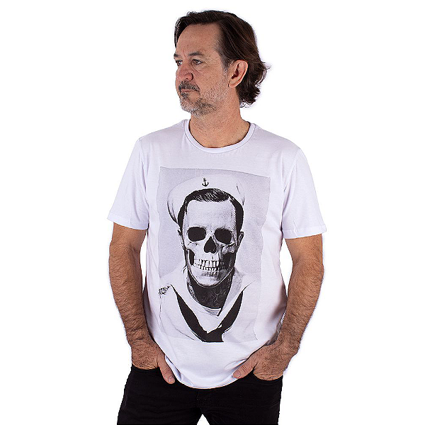 Camiseta Gene Marinheiro Caveira Branca.