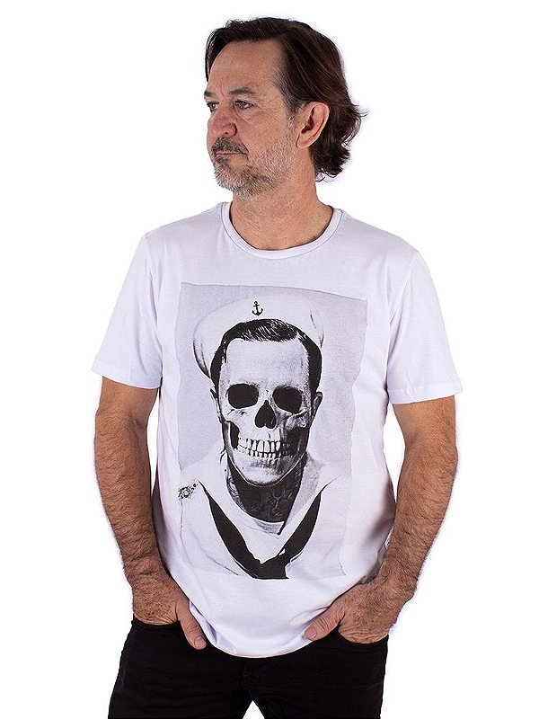 Camiseta Gene Marinheiro Caveira Branca.