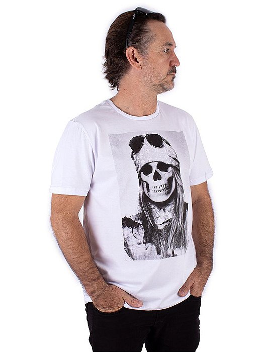 Camiseta Axl Rose Caveira Branca.