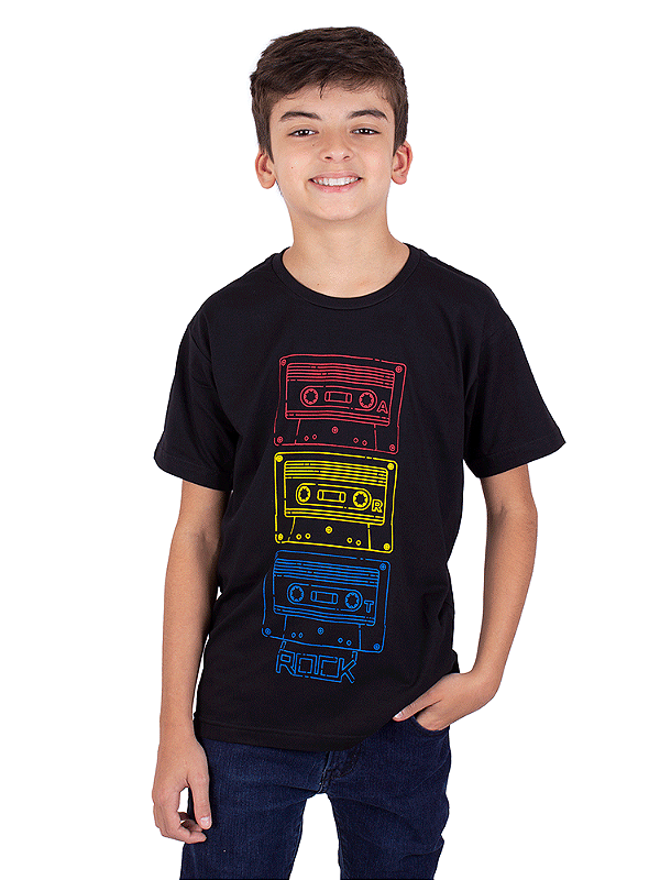 Camiseta Juvenil Fita k7 Color Tape Preta