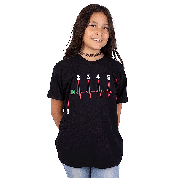 Camiseta Juvenil Moto Marcha 6V Preta