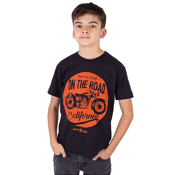 Camiseta Juvenil Moto On The Road Preta Jaguar