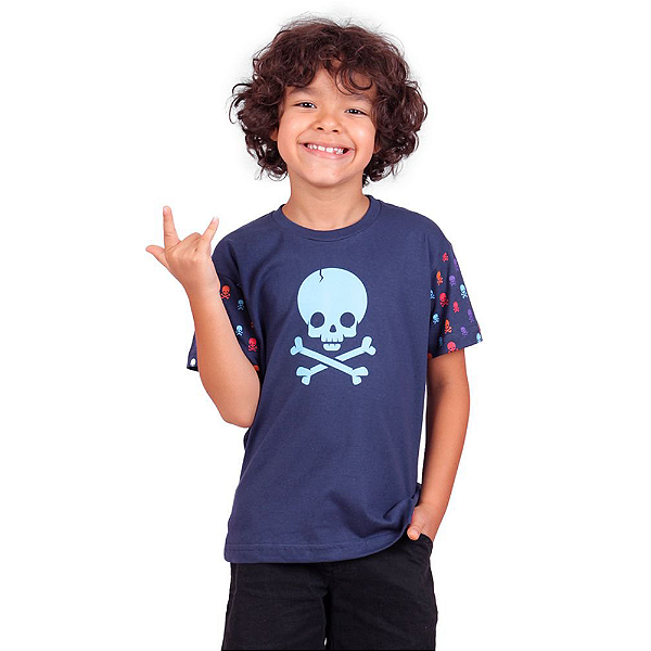 Camiseta Infantil Crack Skull Marinho