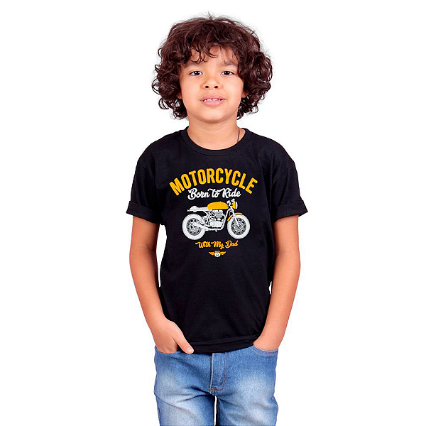 Camiseta Infantil Moto Com Papai Preta.
