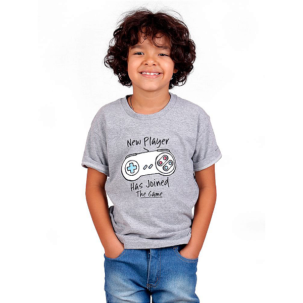 Camiseta Infantil Novo Jogador Cinza Mescla.