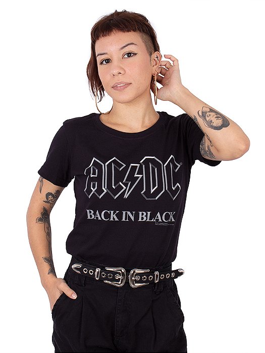 Camiseta Feminina ACDC Back in Black Preta Oficial