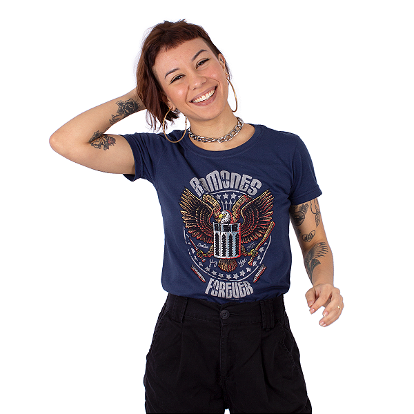 Camiseta Feminina Ramones Forever Marinho Oficial