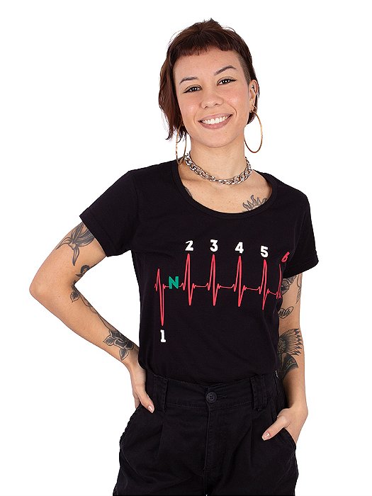 Camiseta Feminina Moto Marcha 6V Preta