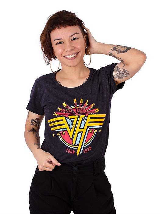 Camiseta Feminina Van Halen Preto Jaguar