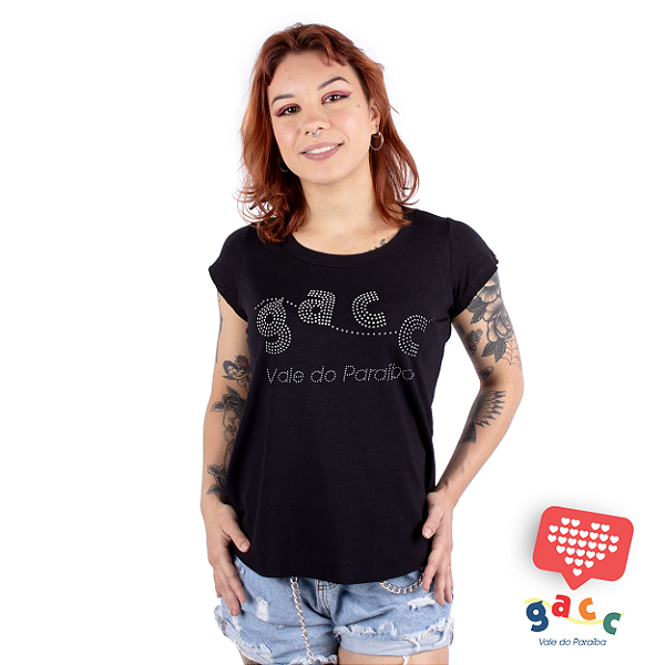Blusa Gola Redonda Gacc Strass Preta