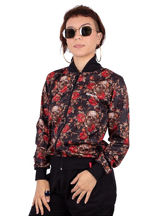 Jaqueta Bomber Floral Caveira