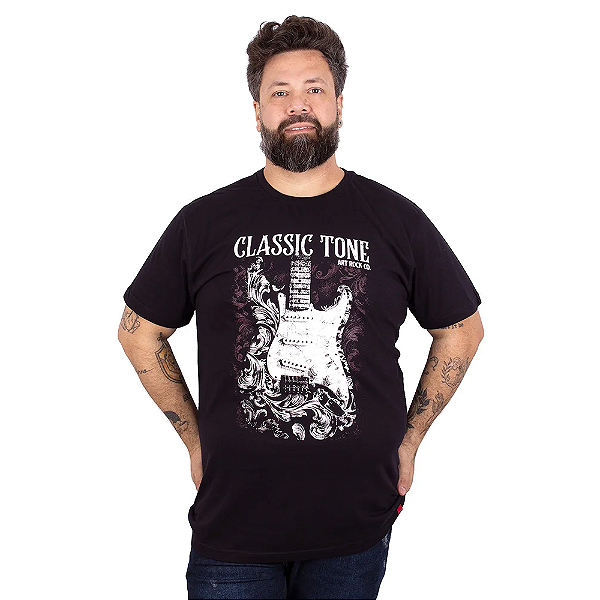 Camiseta Plus Size Guitarra Classic Tone Preta.