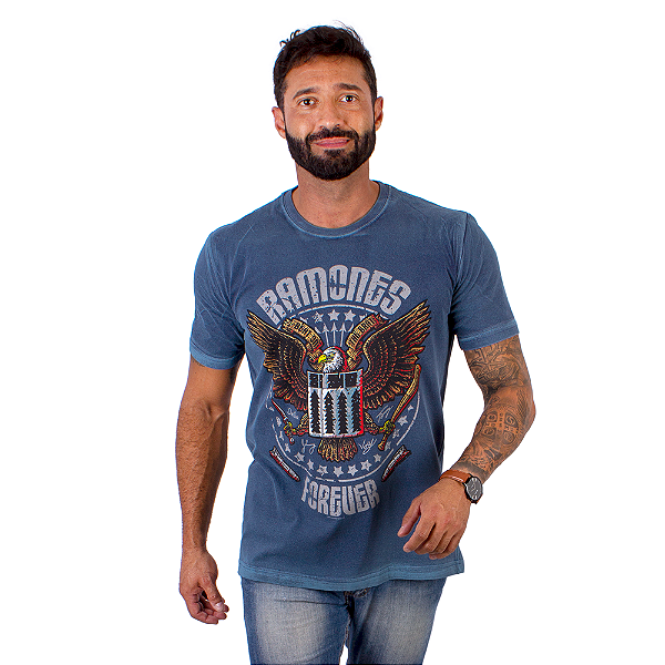 Camiseta Ramones Forever Estonada Premium Marinho Oficial