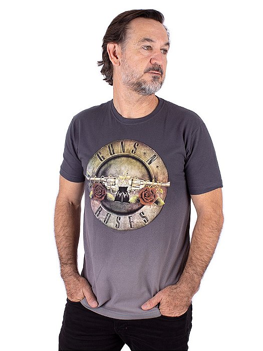 Camiseta Guns N' Roses Bullet Estonada Cinza Oficial