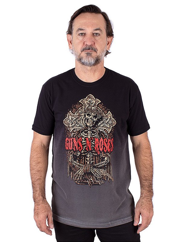 Camiseta Guns N' Roses Esqueleto Estonada Preta Oficial