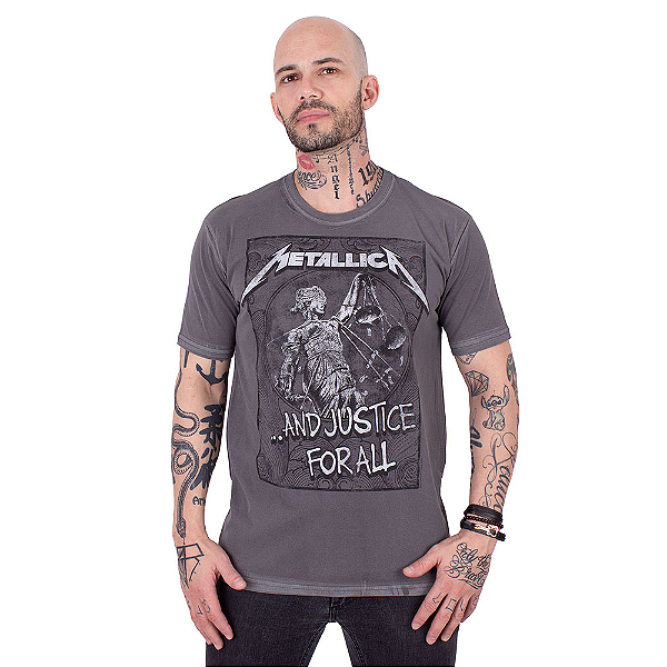 Camiseta Metallica Justice For All Estonada Cinza Oficial