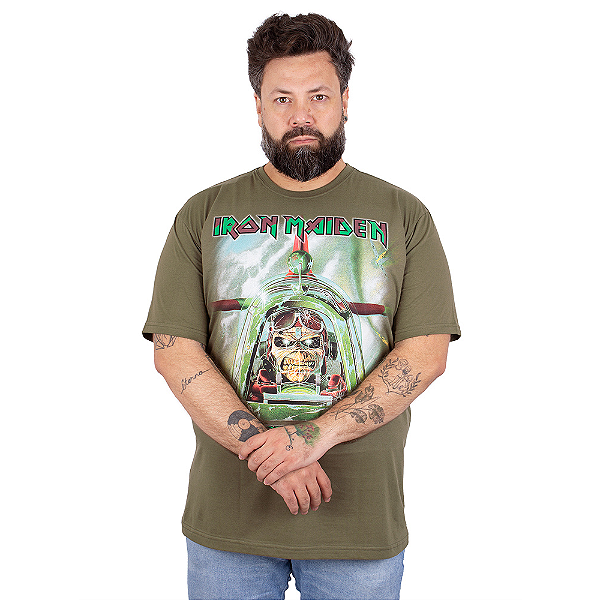 Camiseta Plus Size Iron Maiden Aces High Verde Oficial