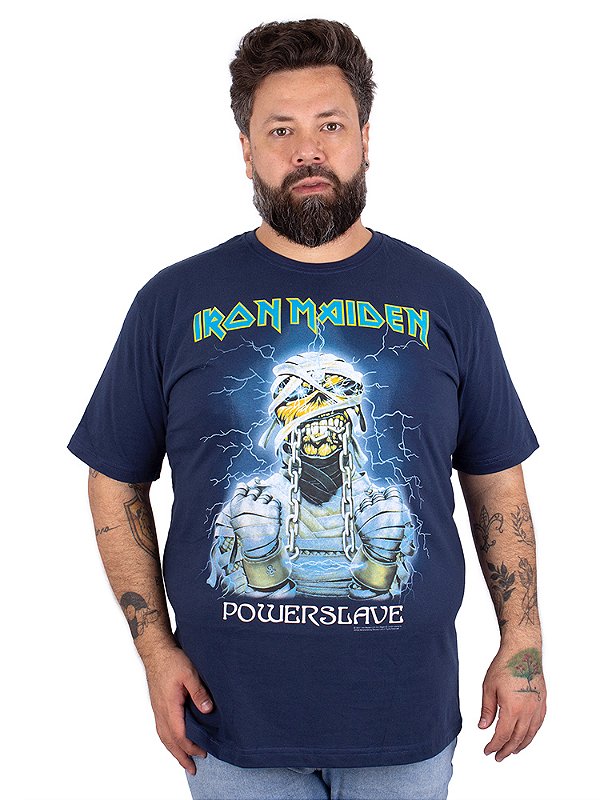 Camiseta Plus Size Iron Maiden Power Slave Marinho Oficial