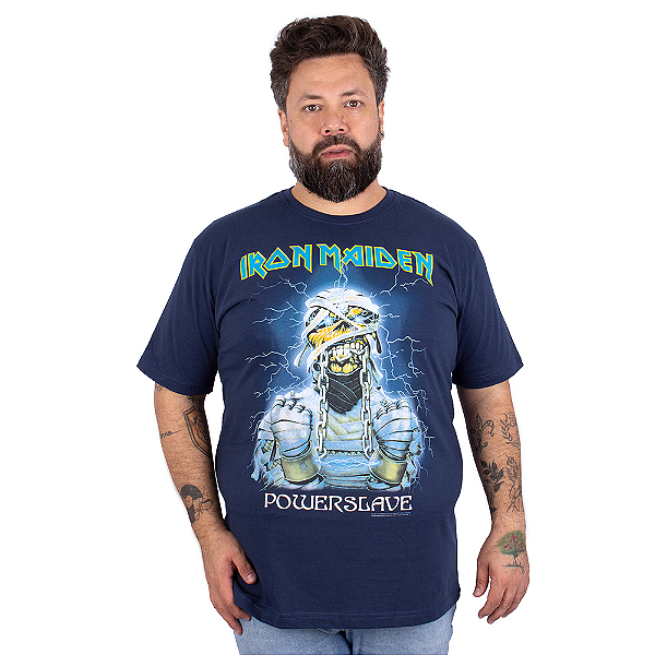 Camiseta Plus Size Iron Maiden Power Slave Marinho Oficial