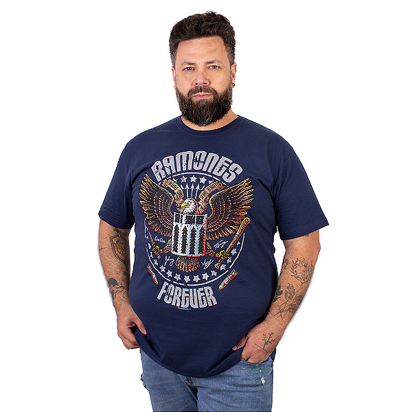 Camiseta Plus Size Ramones Forever Marinho Oficial