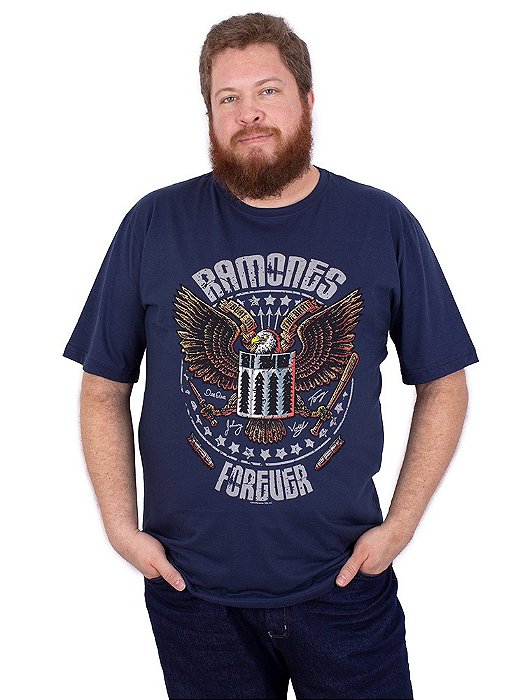 Camiseta Plus Size Ramones Forever Marinho Oficial